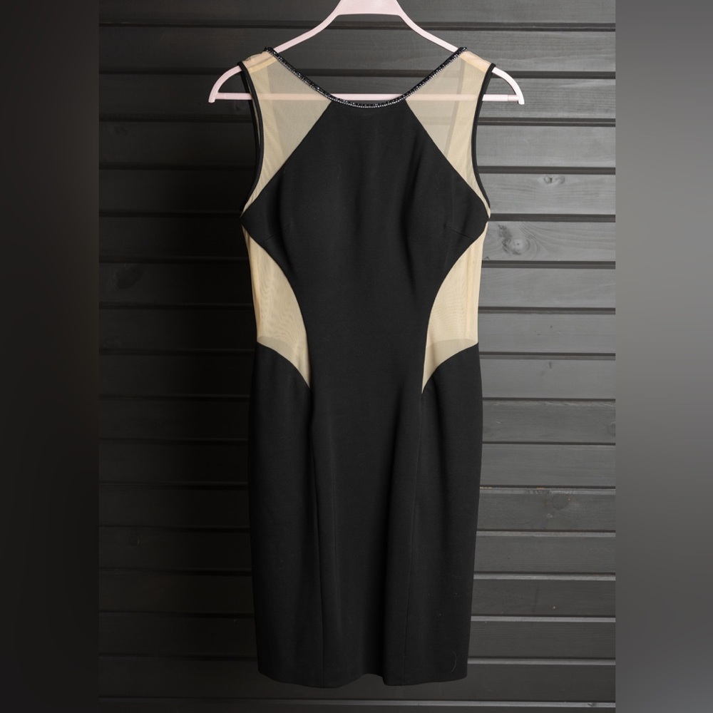 Terani Couture black formal dress mesh sides and beading around neckline size 8